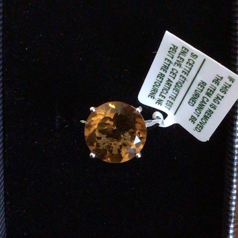 Sterling Silver Whiskey Quartz Round Cocktail Ring